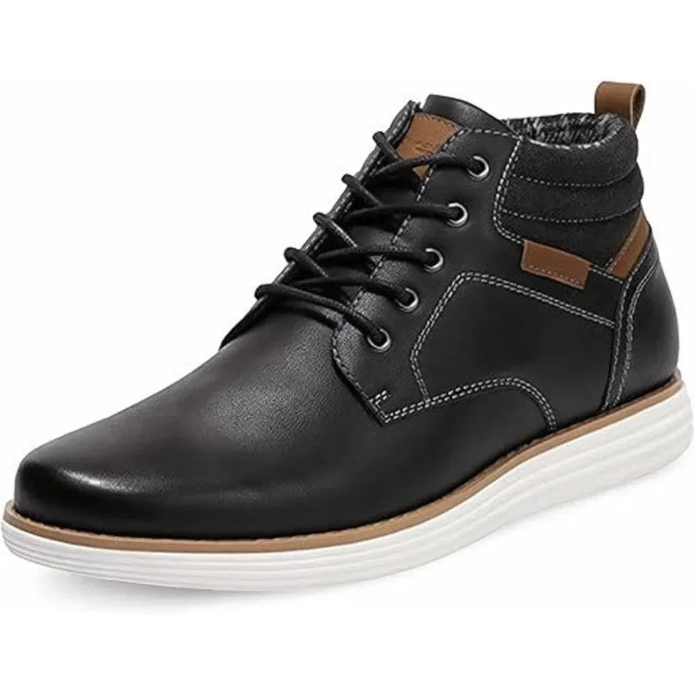 New Bruno Marc Mens 9 Black Faux Leather Mid Top Chukka Sneaker Lace Up Shoes